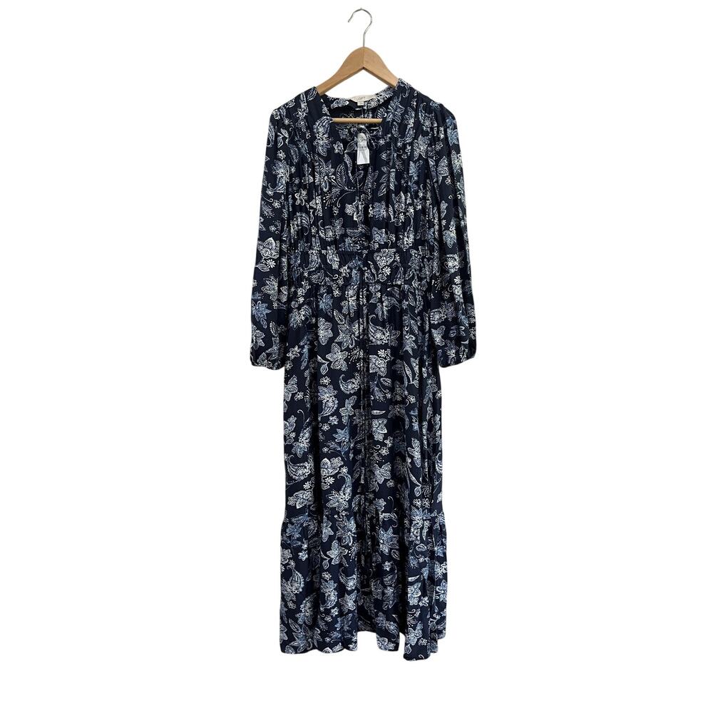 LOFT Paisley Bow Pocket Boho Maxi Dress Blue NWT Size Large - Picture 2 of 12